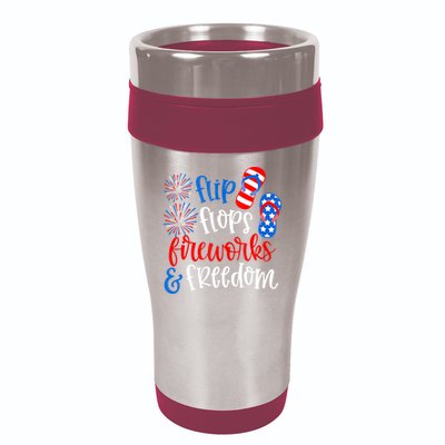 Flip Flops Fireworks And Freedom 4th Of July Us Flag 16oz Travel Tumbler