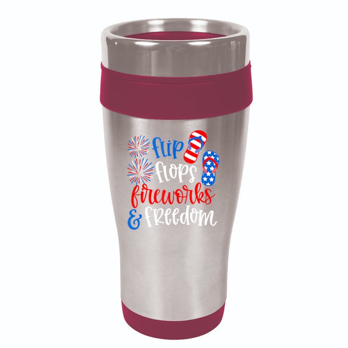 Flip Flops Fireworks And Freedom 4th Of July Us Flag 16oz Travel Tumbler