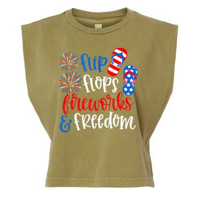 Flip Flops Fireworks And Freedom 4th Of July Us Flag Garment-Dyed Women's Muscle Tee