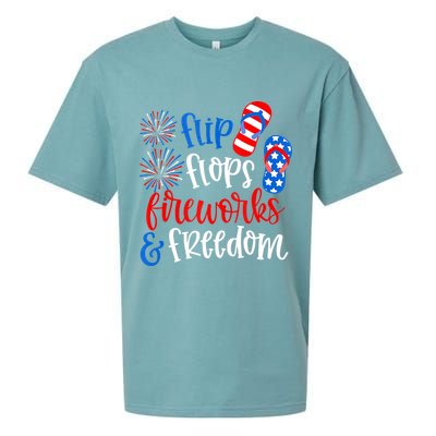Flip Flops Fireworks And Freedom 4th Of July Us Flag Sueded Cloud Jersey T-Shirt