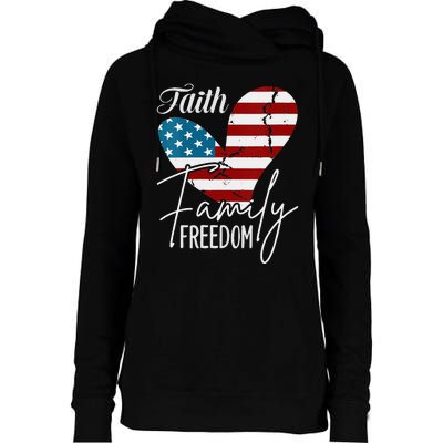 Faith Family Freedom American Flag Womens Funnel Neck Pullover Hood