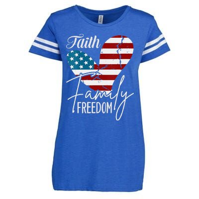 Faith Family Freedom American Flag Enza Ladies Jersey Football T-Shirt