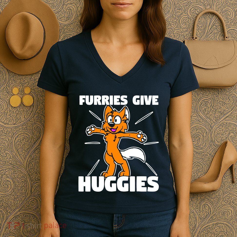 Furry Fandom Furries Give Hugs Women's V-Neck T-Shirt