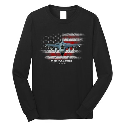 F16 Fighting Falcon Military Jet Aircraft Pilot Veteran Long Sleeve Shirt