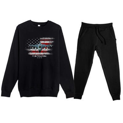 F16 Fighting Falcon Military Jet Aircraft Pilot Veteran Premium Crewneck Sweatsuit Set