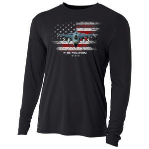 F16 Fighting Falcon Military Jet Aircraft Pilot Veteran Cooling Performance Long Sleeve Crew