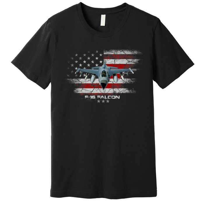 F16 Fighting Falcon Military Jet Aircraft Pilot Veteran Premium T-Shirt