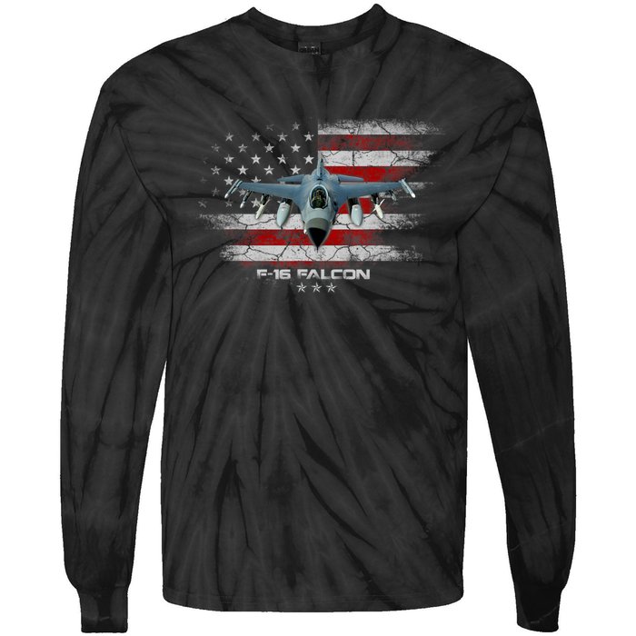 F16 Fighting Falcon Military Jet Aircraft Pilot Veteran Tie-Dye Long Sleeve Shirt