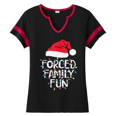 Forced Family Fun Sarcastic Christmas Funny Ladies Halftime Notch Neck Tee