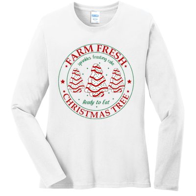 Funny Farm Fresh Christmas Tree Cakes Family Xmas Pajamas Ladies Long Sleeve Shirt