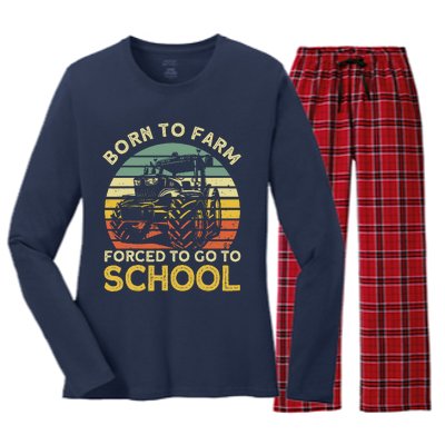 Funny Farming Farmers Born To Farm Forced To Go To School Women's Long Sleeve Flannel Pajama Set 