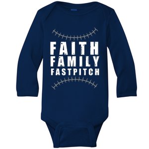 Faith Family Fastpitch Funny Softball Christian Gift Him Her Gift Baby Long Sleeve Bodysuit