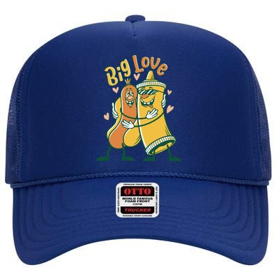 Funny Fast Food Big Love Mustard And Sausage Great Gift High Crown Mesh Back Trucker Hat