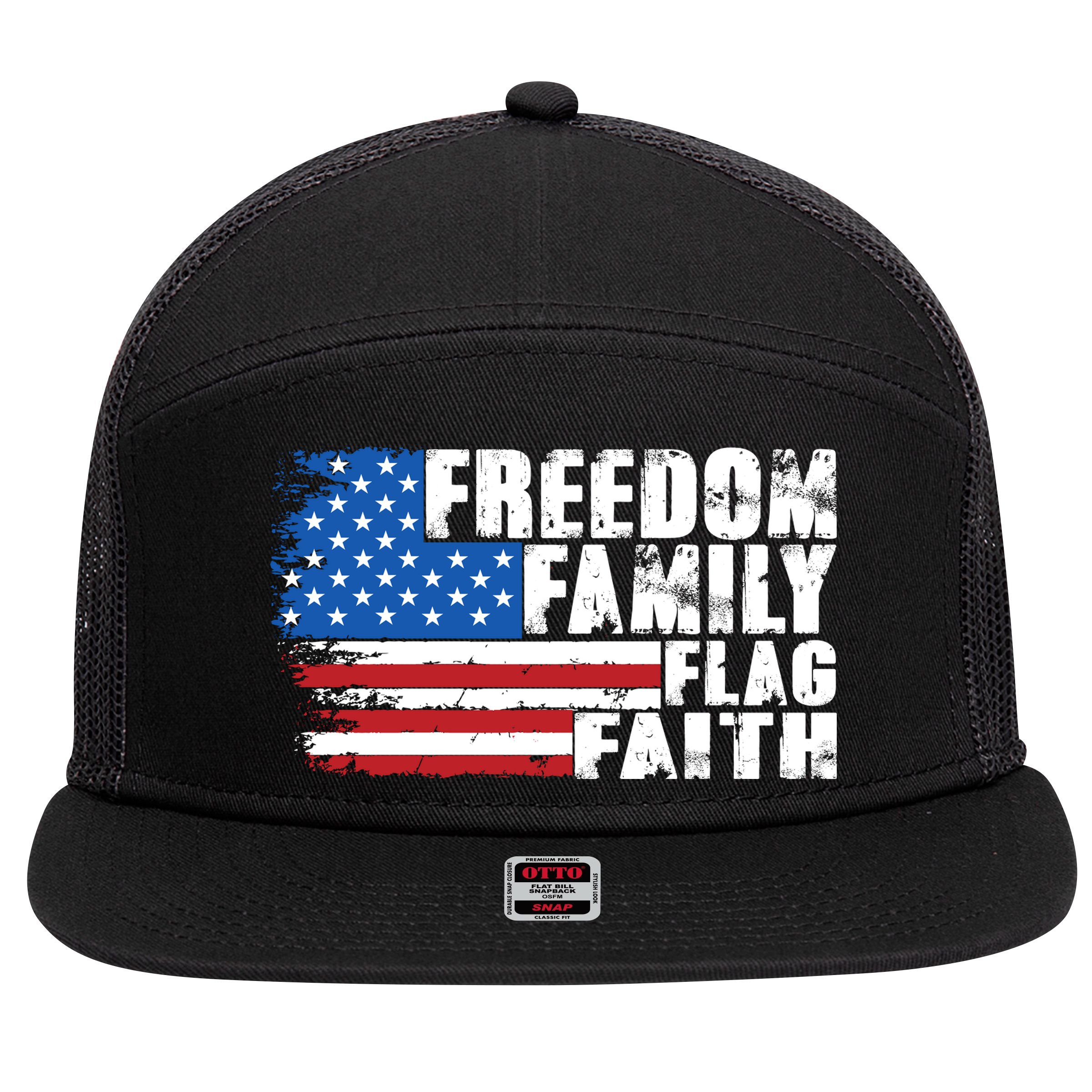 Freedom Family Flag Faith 7 Panel Mesh Trucker Snapback Hat