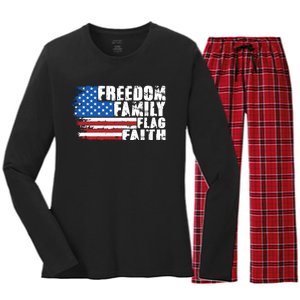 Freedom Family Flag Faith Women's Long Sleeve Flannel Pajama Set 