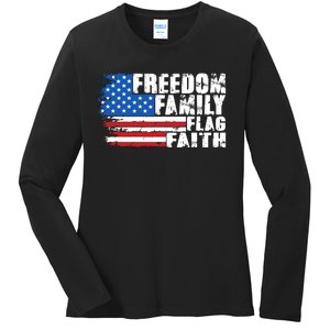 Freedom Family Flag Faith Ladies Long Sleeve Shirt