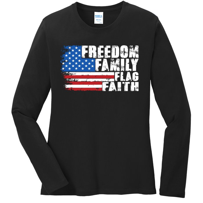 Freedom Family Flag Faith Ladies Long Sleeve Shirt