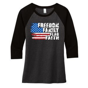 Freedom Family Flag Faith Women's Tri-Blend 3/4-Sleeve Raglan Shirt