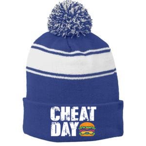 Funny Fast Food Hamburger Cheeseburger Cheat Day Gift Stripe Pom Pom Beanie