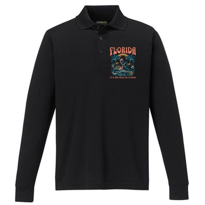 Florida Flamingo Performance Long Sleeve Polo