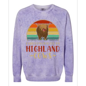 Funny Farming Farmer Gift Easily Distracted By Highland Cow Colorblast Crewneck Sweatshirt