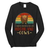 Funny Farming Farmer Gift Easily Distracted By Highland Cow Long Sleeve Shirt