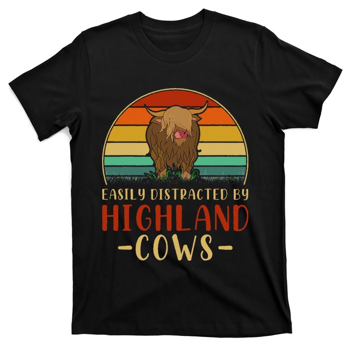 Funny Farming Farmer Gift Easily Distracted By Highland Cow T-Shirt