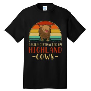 Funny Farming Farmer Gift Easily Distracted By Highland Cow Tall T-Shirt