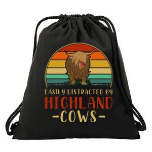 Funny Farming Farmer Gift Easily Distracted By Highland Cow Drawstring Bag