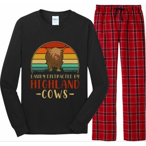 Funny Farming Farmer Gift Easily Distracted By Highland Cow Long Sleeve Pajama Set