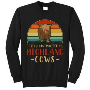 Funny Farming Farmer Gift Easily Distracted By Highland Cow Tall Sweatshirt