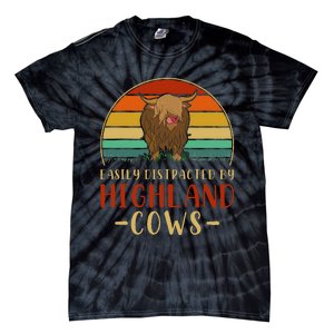 Funny Farming Farmer Gift Easily Distracted By Highland Cow Tie-Dye T-Shirt