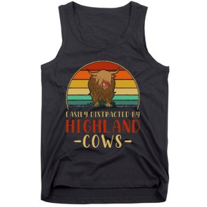 Funny Farming Farmer Gift Easily Distracted By Highland Cow Tank Top