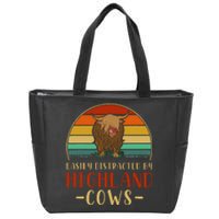 Funny Farming Farmer Gift Easily Distracted By Highland Cow Zip Tote Bag