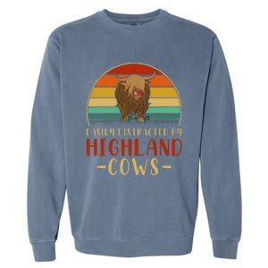 Funny Farming Farmer Gift Easily Distracted By Highland Cow Garment-Dyed Sweatshirt