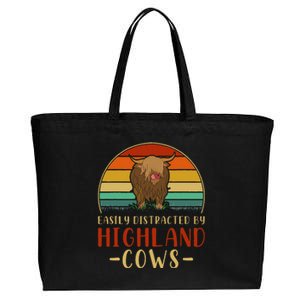 Funny Farming Farmer Gift Easily Distracted By Highland Cow Cotton Canvas Jumbo Tote