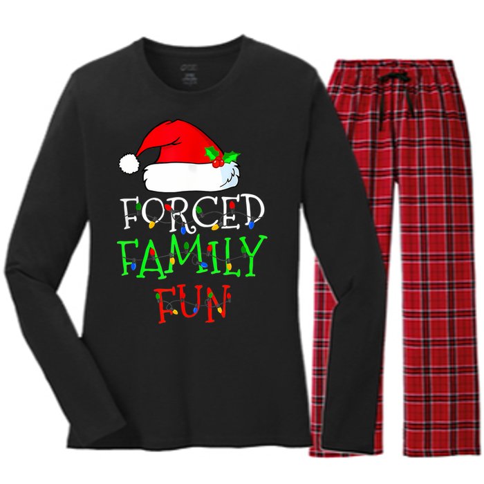 Forced Family Fun Sarcastic Christmas Pajama Family Funny Women's Long Sleeve Flannel Pajama Set 