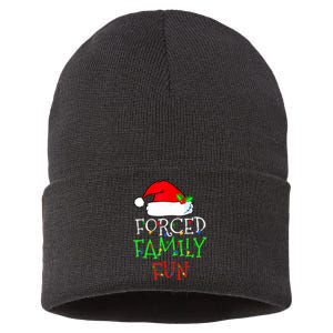 Forced Family Fun Sarcastic Christmas Pajama Family Funny Sustainable Knit Beanie