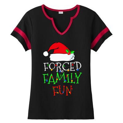 Forced Family Fun Sarcastic Christmas Pajama Family Funny Ladies Halftime Notch Neck Tee