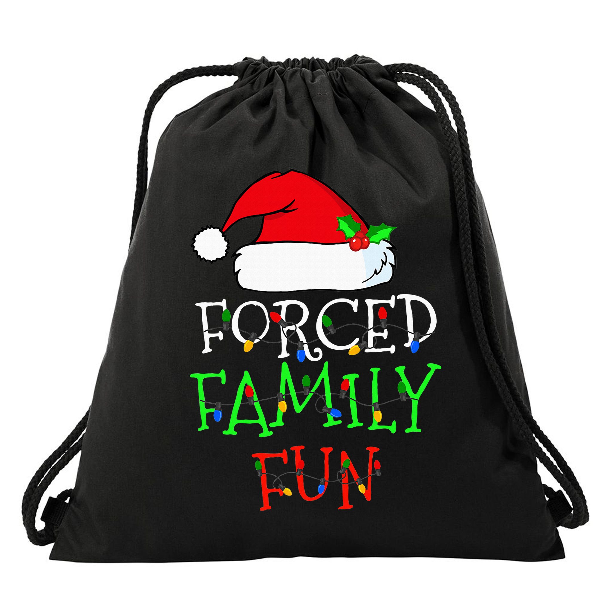 Forced Family Fun Sarcastic Christmas Pajama Family Funny Drawstring Bag