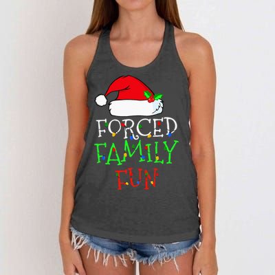 Forced Family Fun Sarcastic Christmas Pajama Family Funny Women's Knotted Racerback Tank