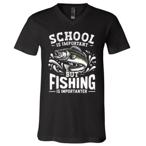 Funny Fishing Fisherman School Is Important But Fishing V-Neck T-Shirt