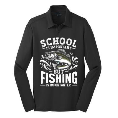 Funny Fishing Fisherman School Is Important But Fishing Silk Touch Performance Long Sleeve Polo