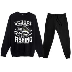 Funny Fishing Fisherman School Is Important But Fishing Premium Crewneck Sweatsuit Set