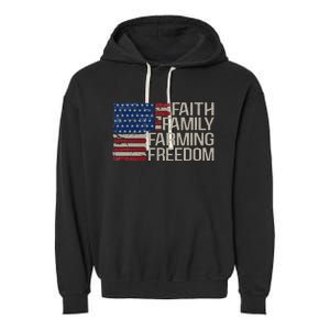 Faith Family Farming Freedom american flag 4th of july Garment-Dyed Fleece Hoodie