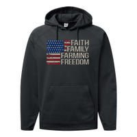 Faith Family Farming Freedom american flag 4th of july Performance Fleece Hoodie