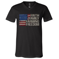 Faith Family Farming Freedom american flag 4th of july V-Neck T-Shirt