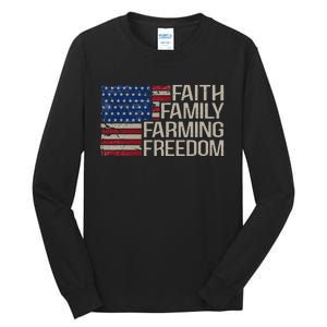 Faith Family Farming Freedom american flag 4th of july Tall Long Sleeve T-Shirt