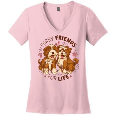 Furry Friends For Life Women's V-Neck T-Shirt