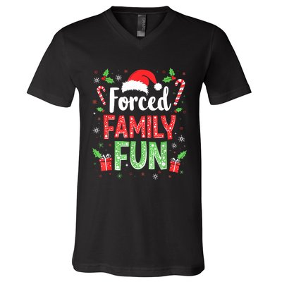 Forced Family Fun Sarcastic Christmas Funny V-Neck T-Shirt